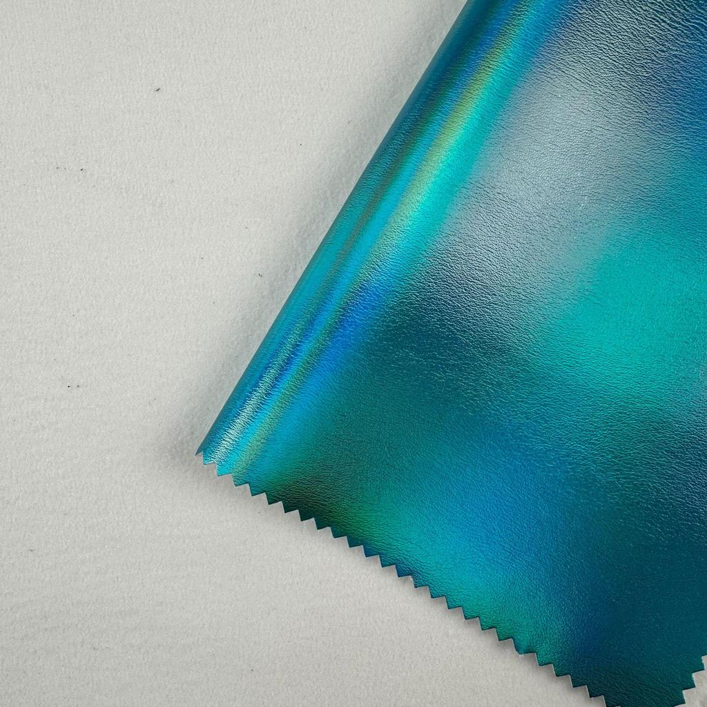 Iridescent Metal-Texture PU Leather with 1.2mm Cotton Fluff Backing for Luggage and Glasses Case Packaging