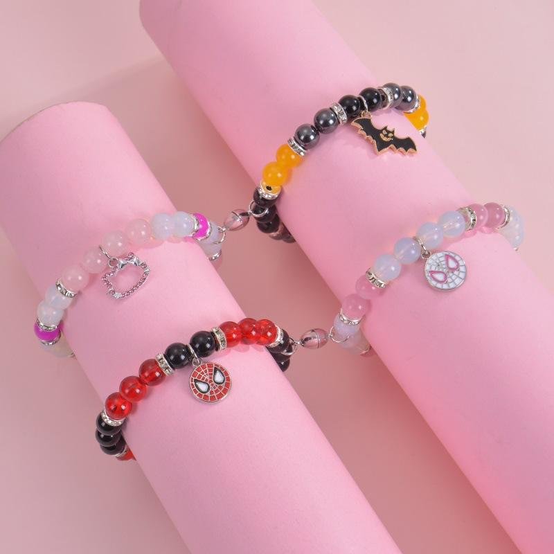 Spider Kitty Cat Pendant Couple Bracelet, Crystal Cat Eye Stone Magnet Attraction Bracelet, Christmas Gift, Stocking Stuffers, Valentine's Day Gift