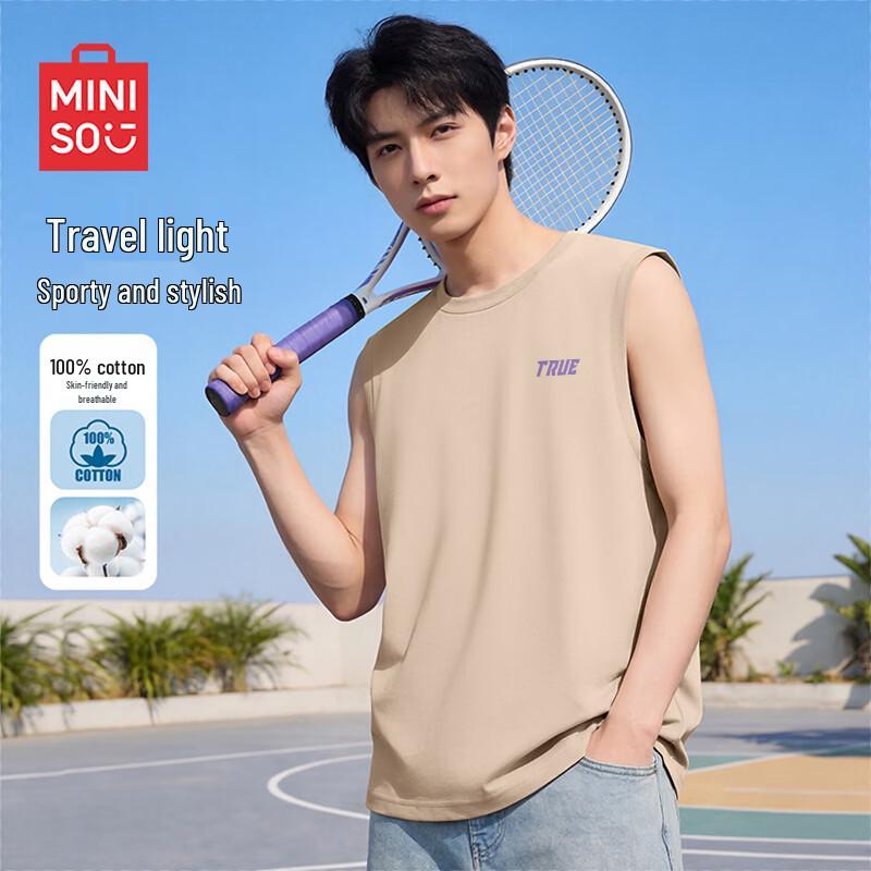 MINISO Men s Pure Cotton Round Neck Sleeveless T-Shirt L