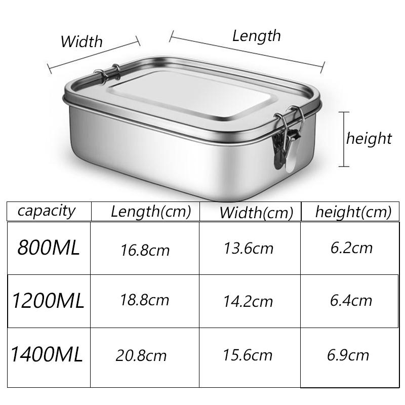 304 Stainless Steel Square Lunch Box Sealed Insulation Bento Box Student Lunch Box Canteen Large Capacity Compartment Lunch Box
