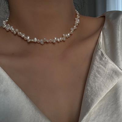 Titanium Steel Freshwater Pearl Beaded Necklace Retro Temperament Collarbone Chain Light Luxury Versatile Niche Jewelry Women