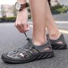 Leather sandals men's summer soft bottom with holes mesh bag head beach sports casual shoes large size breathable hole shoes tide
