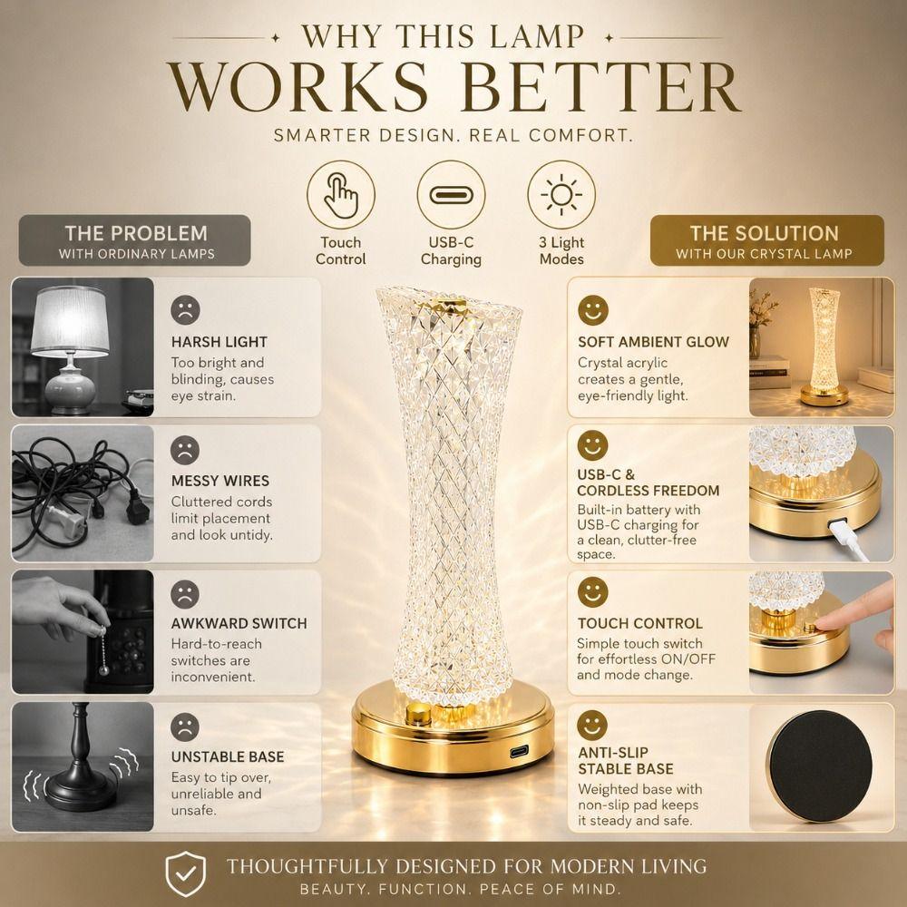 Touch Control Crystal Table Lamp Three Color Lighting LED Table Lamp LED Night Light Birthday Gift