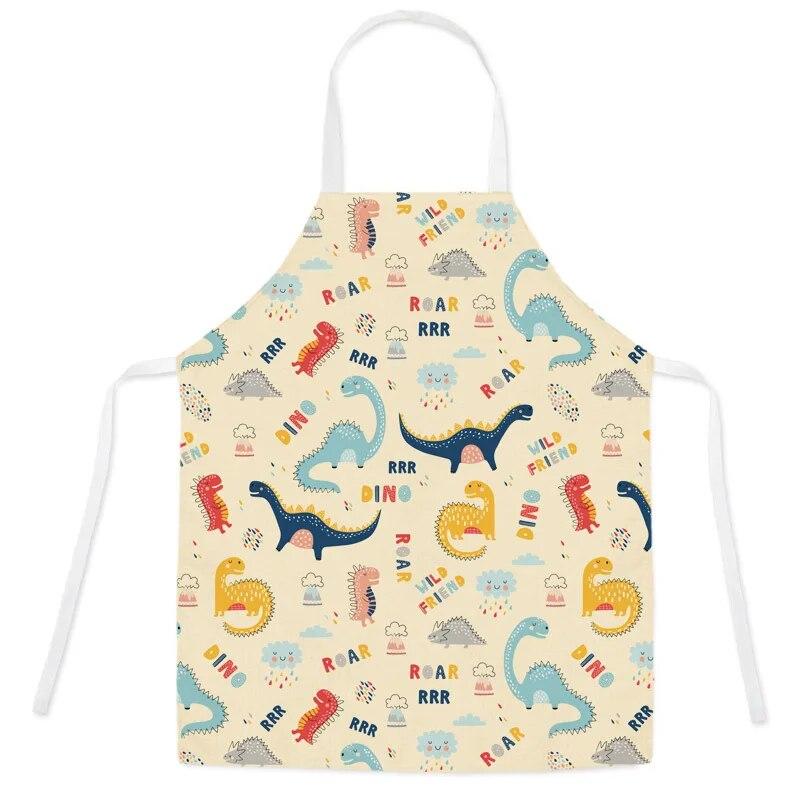 Cute Cartoon Dinosaur Apron Children's Kitchen Cooking Linen Apron Adult Children Bib Apron Cleaning Apron 47X38CM 68X55CM