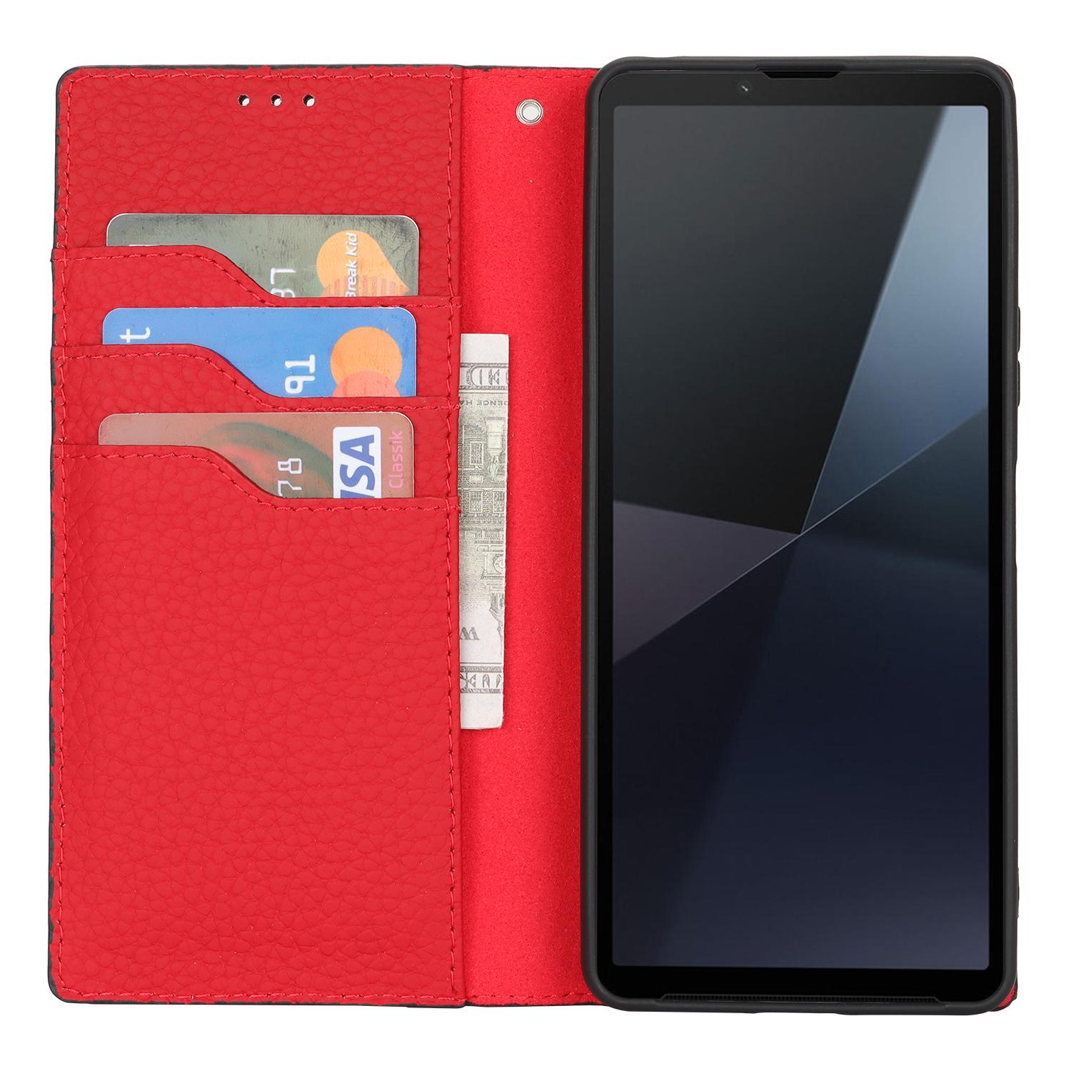 

For Sony Xperia 10 VI Case Genuine Cow Leather Wallet Stand Phone Cover Black