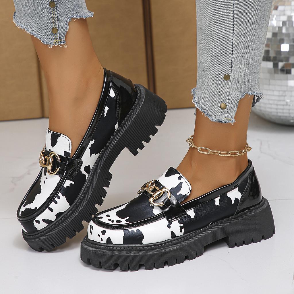 Large size leopard print spring and autumn new platform single shoes British style small leather shoes