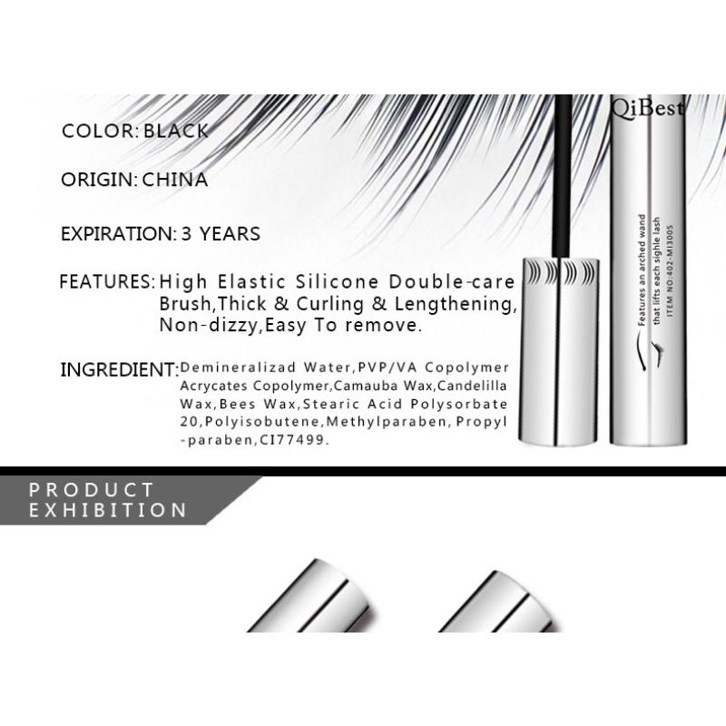 QiBest Makeup Silver Tube Big Eyes Mascara Long, Curly, Waterproof and Non-Smudge