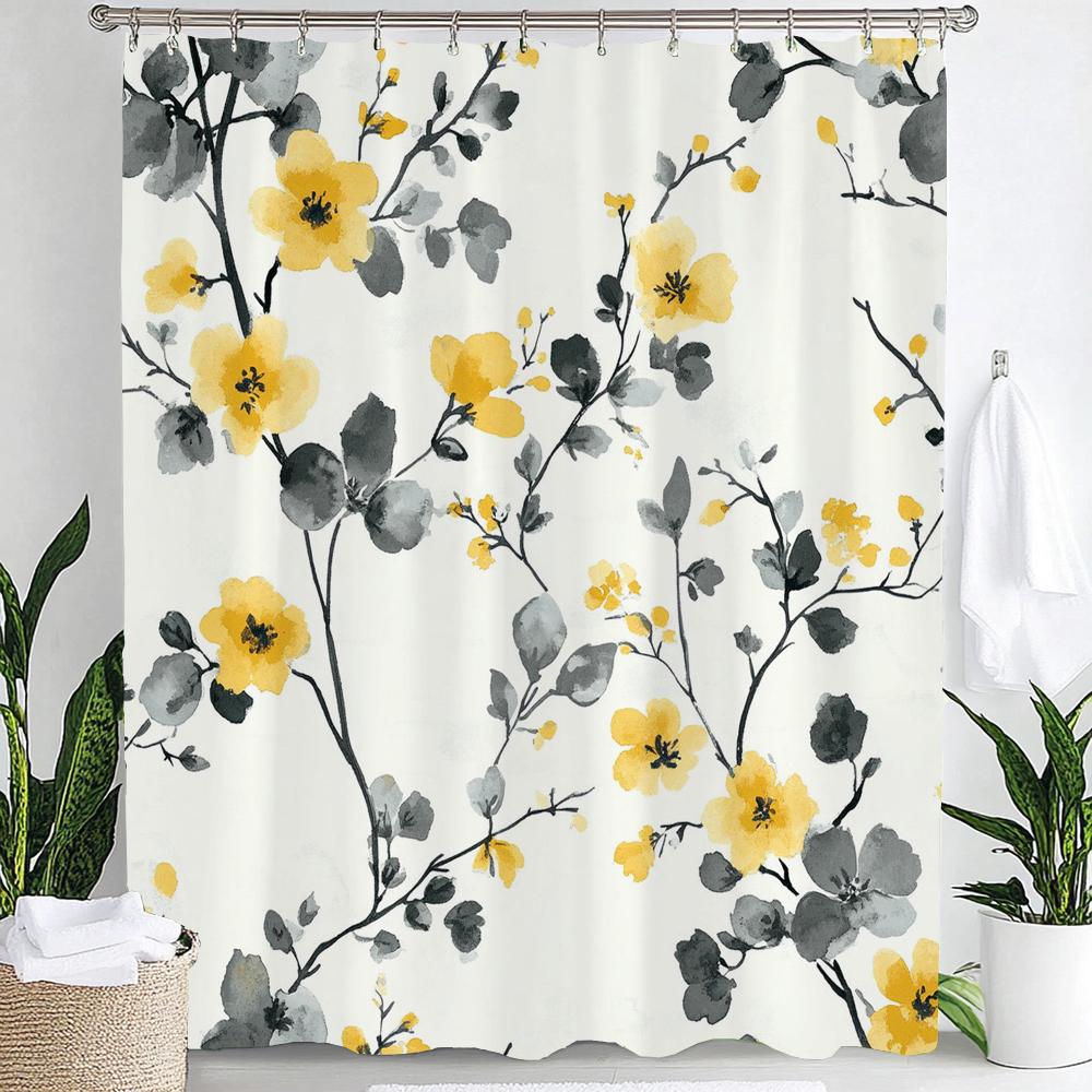 Watercolor Leaf Shower Curtain For Bathroom Vines Plant Flower Nordic Minimalist Polyester Curtain For Home Decorative Curtain