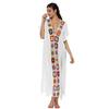 Women Summer Cover Up Dress V-Neck Short Sleeve Crochet Flower Decor See-through