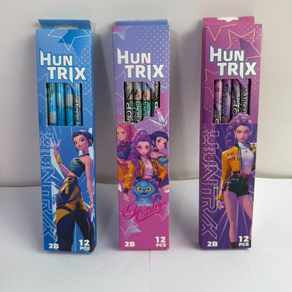 Kpop Demon Hunter Huntrix Theme 12pcs 2B Wooden Pencils Smooth Writing Graphite Sketch Pencils School Supplies Gift for Students