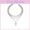 Cross Pendant Necklace Rhinestone Layered Chain For Women Summer