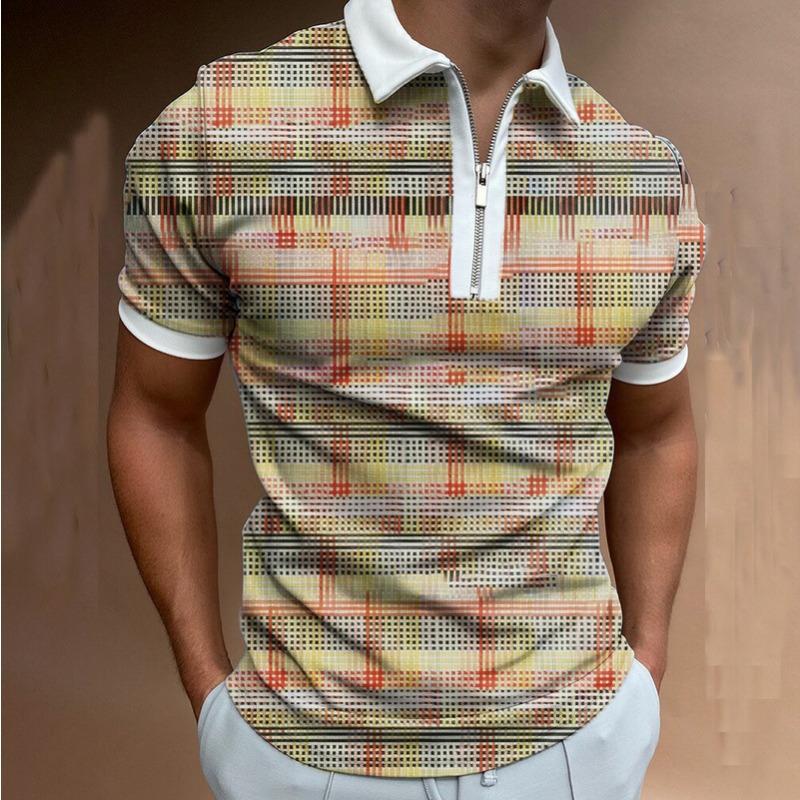 Pánská polokošile na zip s 3D potiskem, business casual košile s krátkým rukávem