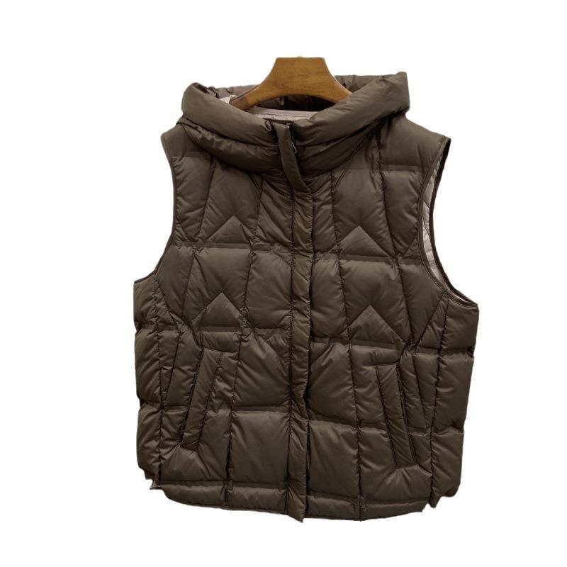 Light and thin pressed rubber hooded down vest women's short autumn and winter new warm vest jacket