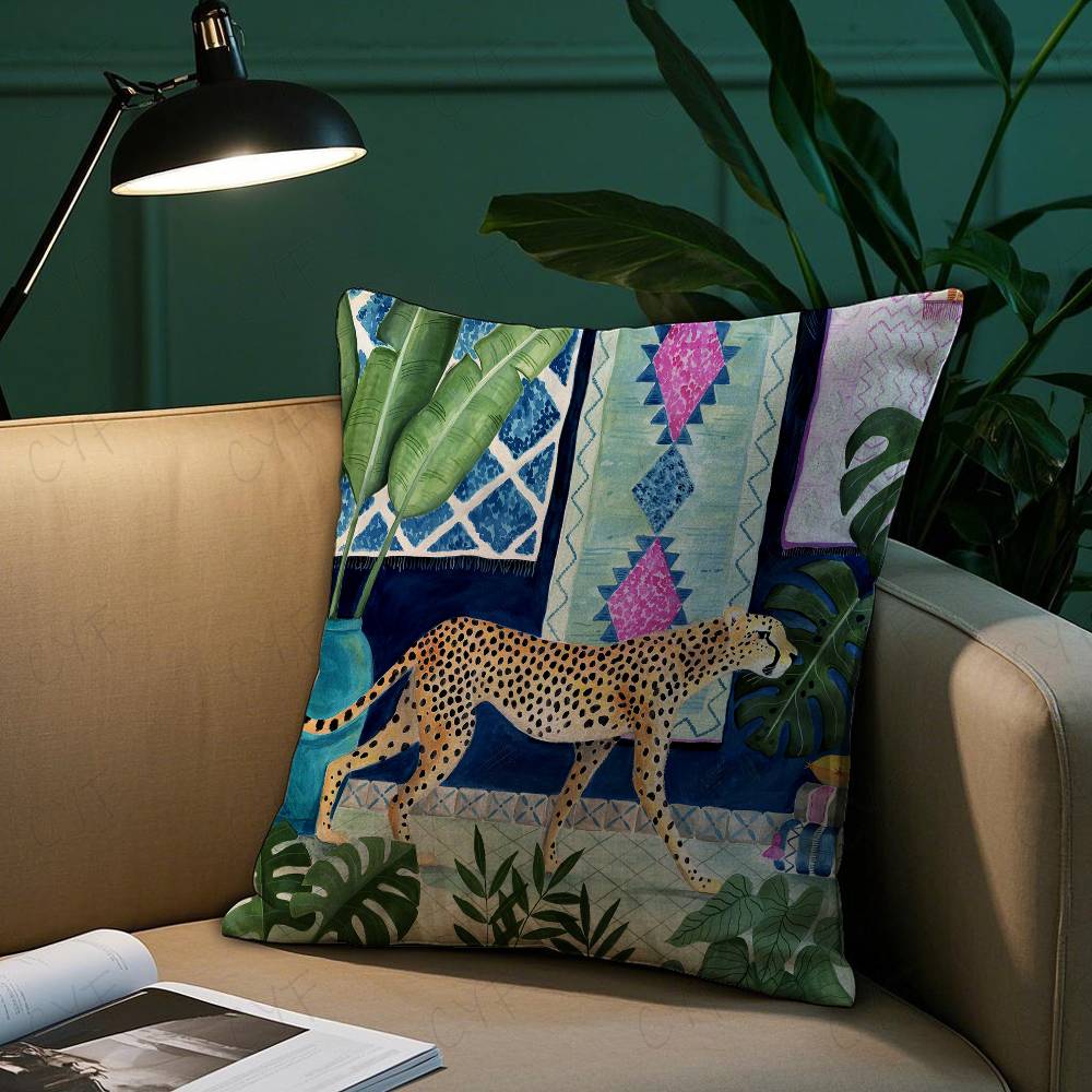 Short Plush Material Pillowcasecheetah Llama Leopard Jungle Pillow Case Custom Printed Brushed Fleece Pillow, Baby Skin-Touch, E