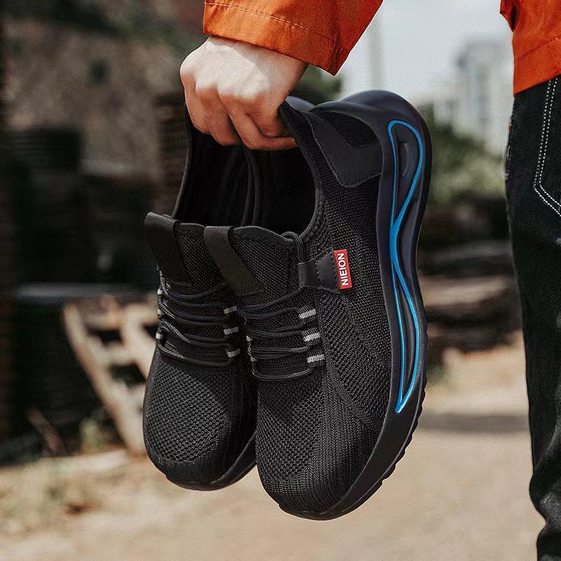 Flying Woven Labor Protection Shoes Men's Anti-smash and Anti-puncture Steel Baotou Safety Shoes Light Breathable Site Work Shoes