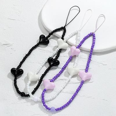 Simple Fashionable Black Peach Heart Beaded Mobile Phone Chain for Men and Women Versatile Fashion Phone Accessories Jewelry