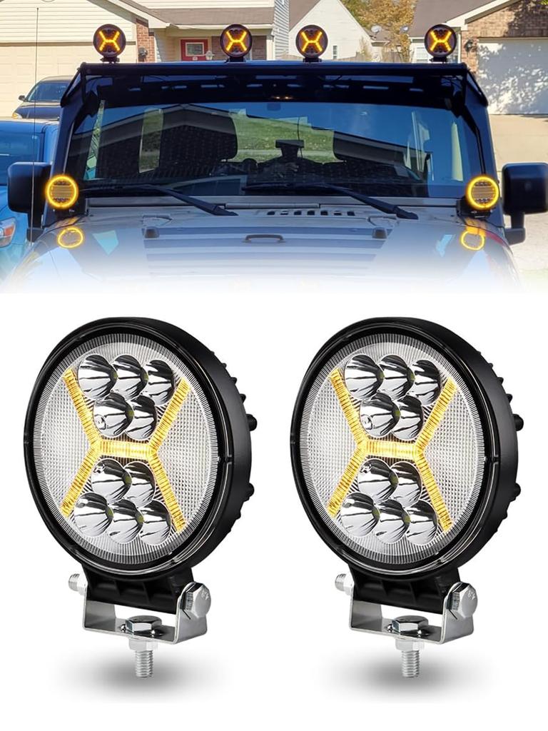 Chelhead 132W Round LED Work Light with Orange 3 Lighting Integrated Wide and Narrow IP67 Adjustable Mounting Fishing Compatible with Various Work of