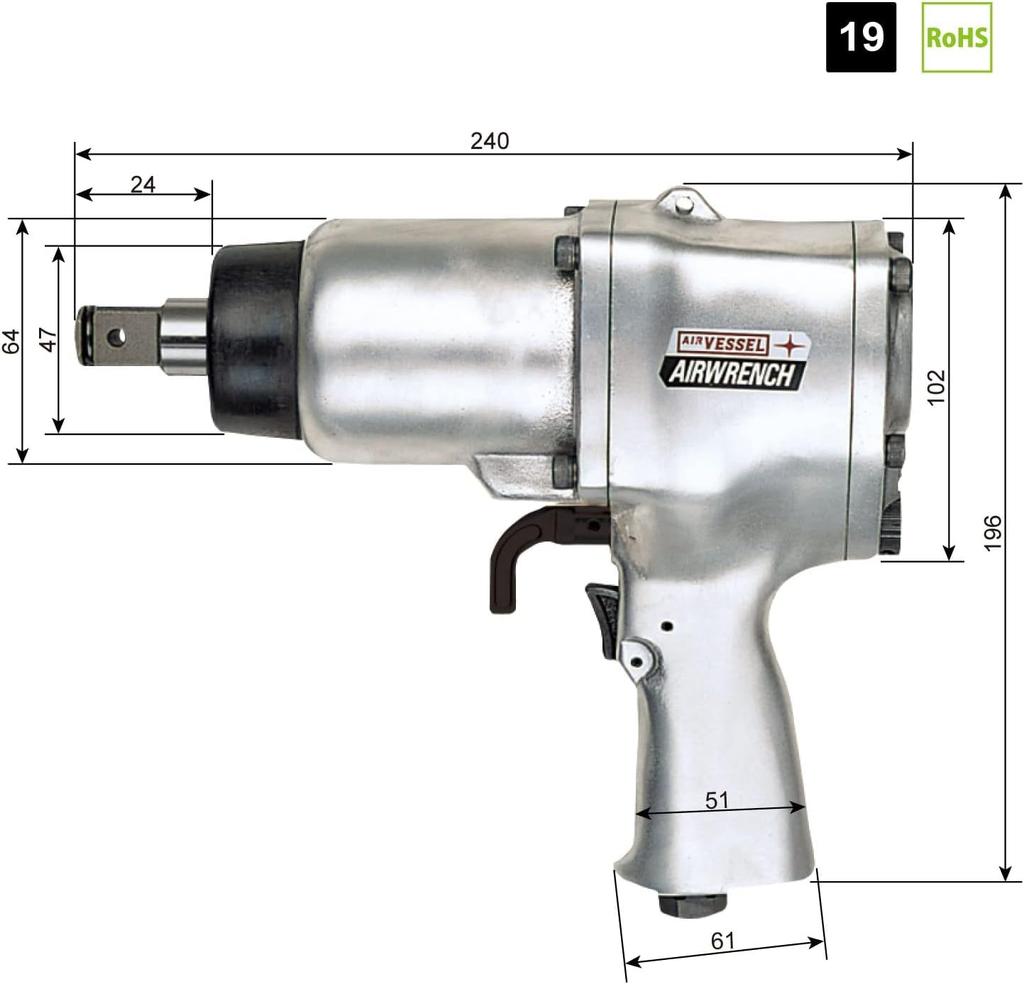 VESSEL Air Impact Single Wrench, Hammer, GT-P18J