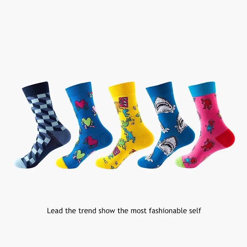 36 Styles Men's Cotton Dress Socks Bulk Pack - 5-Pair Trendy Funny Casual Socks Gift Set for  & Dropshipping