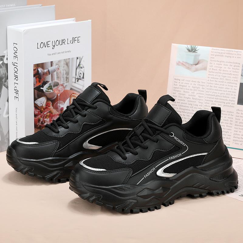 

Женская обувь на платформе. Женские повседневные универсальные кроссовки на толстой подошве с поднятой подошвой. 38 чёрный