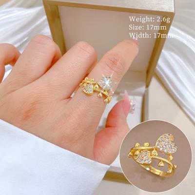 Real Gold Full Diamond Love Zircon Personalized Opening Adjustable Light Luxury Jewelry Japanese Ring Couple Ring
