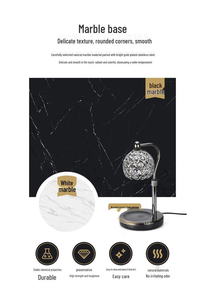 Elegant Dimmable Marble Aroma Wax Melter - Smokeless Essential Oil Candle Lamp for Bedroom Ambiance
