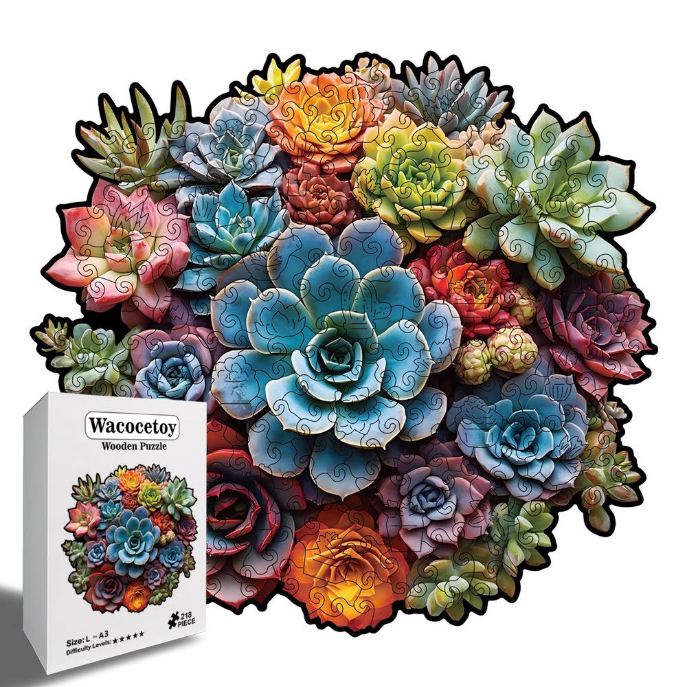 Wacocetoy Wooden Irregular Succulent Puzzle Money Box - Educational Decompression Toy