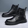 2025 Men's Genuine Leather High Top Martin Boots, Trendy Thick-Soled, Retro British Style, Plus Velvet.
