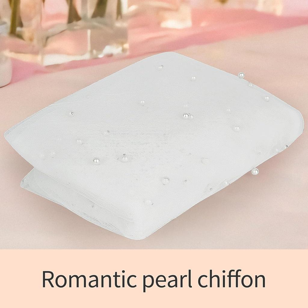 Sophproton 6 Pieces Pearl Tulle Tablecloth White Table Cloth Pearl Sheer Tulle Table Cover Wedding Veil for Wedding Arch Dessert Table Decorations