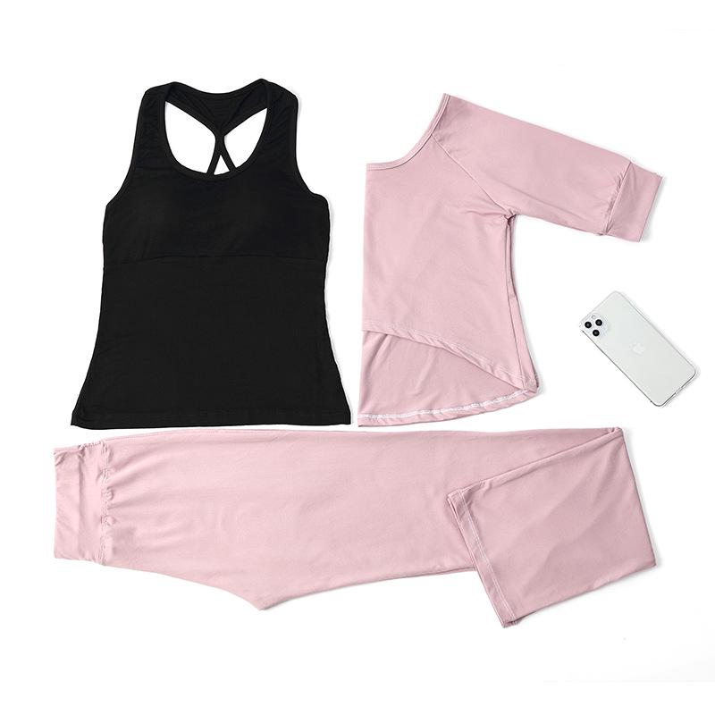 Women's Korean-Style Slimming Yoga Set with Chest Pads - Nude-Feel Double-Sided Brushed Medium-Long Sleeves