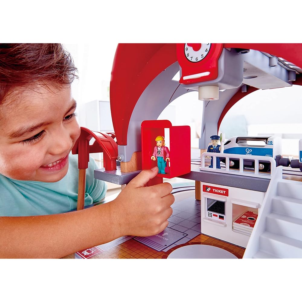 Hape Large Terminal Station Rail Set 54x135x26cm Wooden Educational Toy for Ages 3 and Up