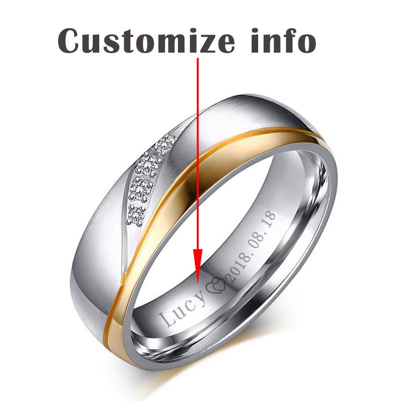 Vnox Rings For Women Man Wedding Ring Gold Color 316L Stainless Steel Promise Couple Jewelry