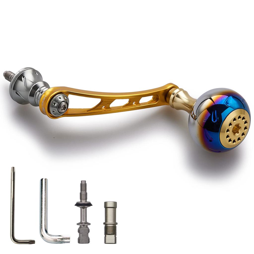HEIGHTEN 56mm Reel Handle with 30mm Knob for Shimano and Daiwa Spinning Reels, Aurora Series (Gold & Deep Gold) (486)