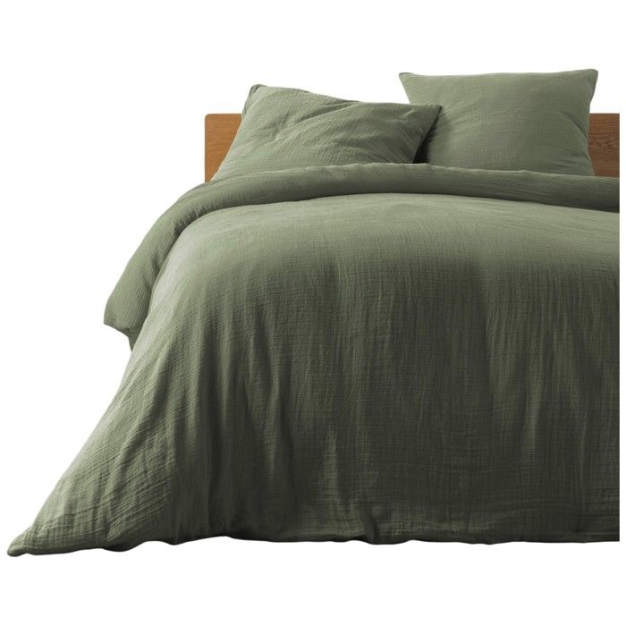 Parure de lit - Housse de couette 220x240 cm - 2 taies 63x63 cm - Gaze de coton - Kaki