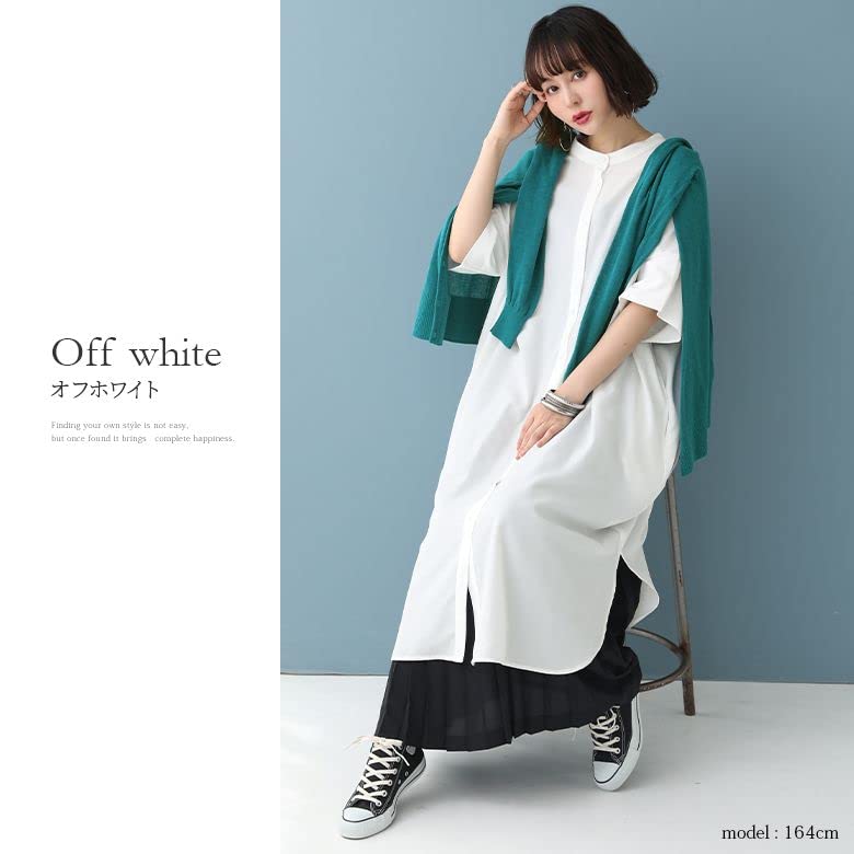 Oshare Walker Collar Short Sleeve Shirt Long Shirt Short Loose Plus Sizes Layered wfn0239 n'OrLABEL [Band Dress] Women's Dress, Spring/Summer,