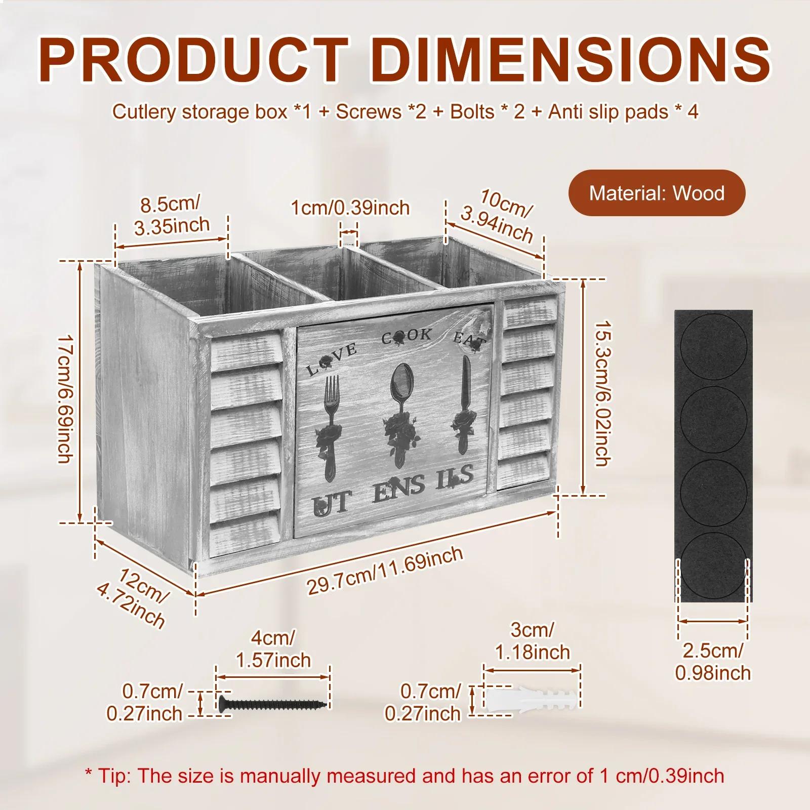 

Wooden Kitchen Cooking Utensil Holder with 3 Compartment and Drainage Holes for Knife Fork Spoon Countertop Kitchen Organizer сірий колір