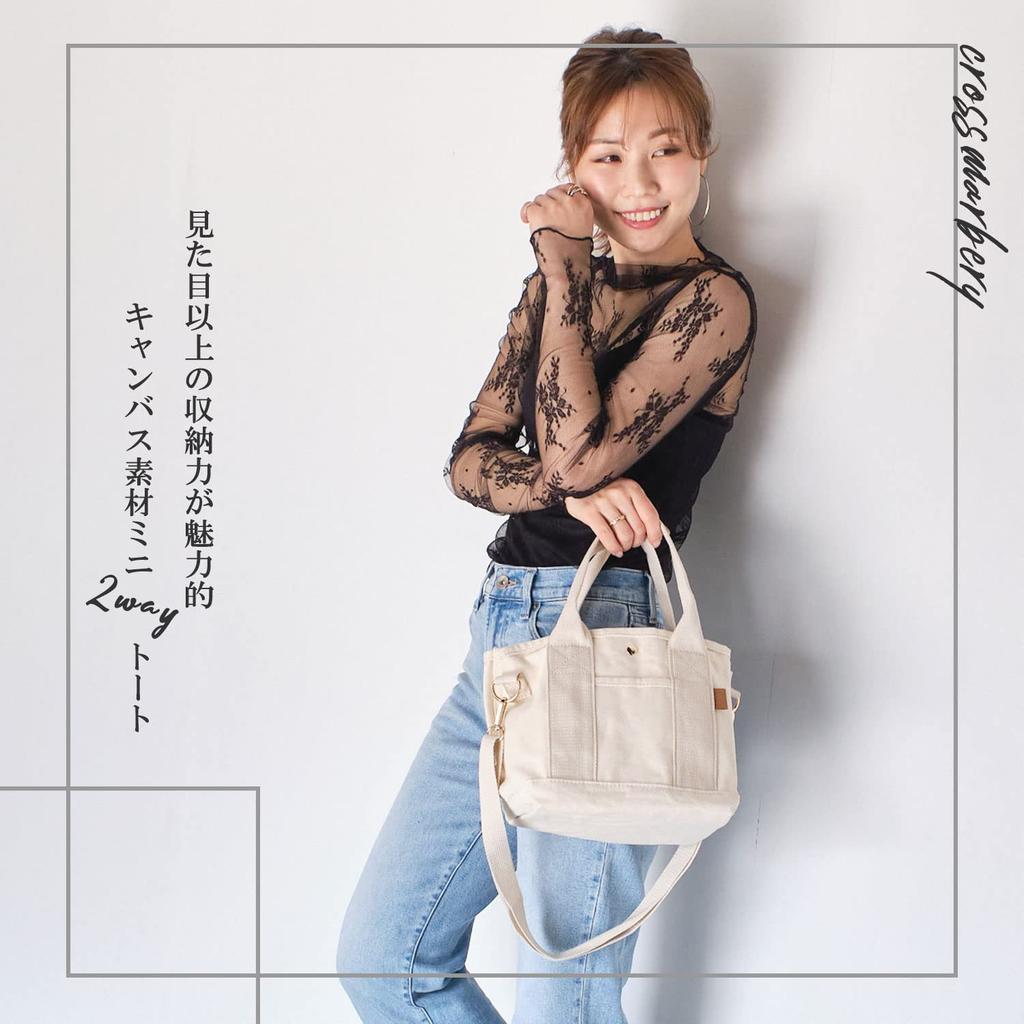 Mini Tragetasche Schulter-Tragetasche Tragen Elfenbein [Crossmarbury] Tasche, 2-Wege, Tasche, Canvas, Handtasche, Tasche, Tasche, Leichtgewicht, R36,
