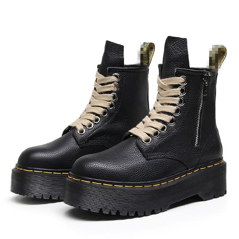 

Top layer Jadon thick bottom hole Martin boots women s side zipper lychee pattern short boots leather muffin bottom long tongue 35 чёрный