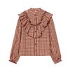 Women's Fashion Versatile Small Plaid Layered Shirt Top