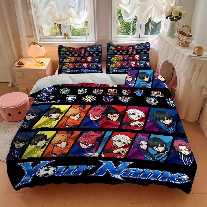 Custom Anime Soccer Character Print Bedding Set Personalized Washable Custom 3Pcs Duvet Cover Pillowcases Soft Microfiber Home Bedroom Gift
