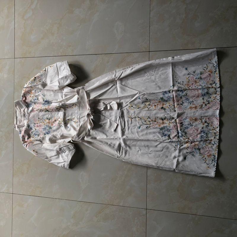 

Print Dress Summer New Arrival Foreign Trade Women s Clothing Stand Collar Single-Breasted Short Sleeve Long Dress 30590 Orange pink A- 6-10-3 S