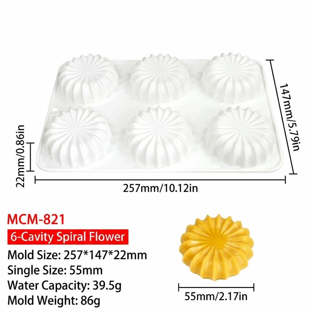 Baking Tool 6-Cavity Silicone Mold Spiral Flower Reusable Chocolate Mold Non-Stick Flexible Dessert Mold Baking