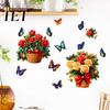 Self Adhesive Flower Wall Decoration Rose Flowers Stickers with Butterflies, PVC Waterproof Floral Decals, Removable Decorative Window Decals