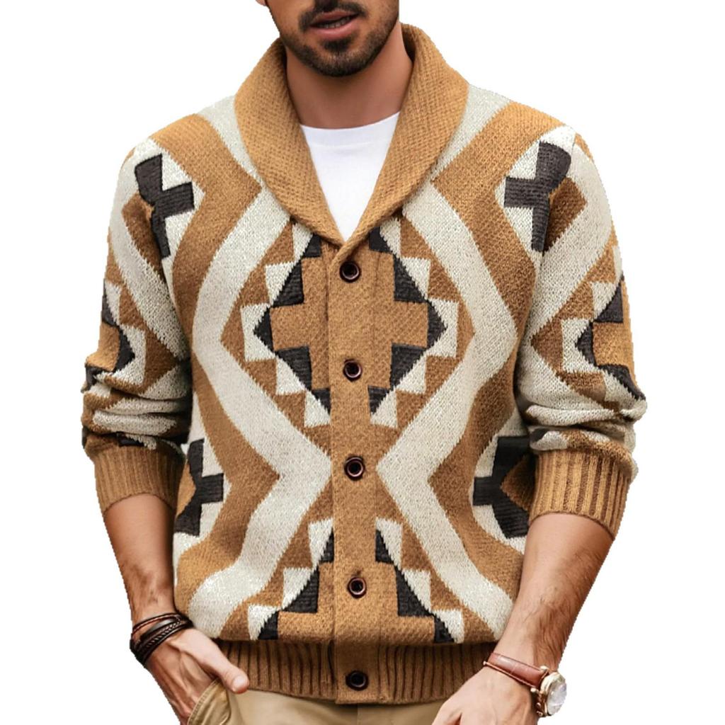 Men's Retro Jacquard Knit Cardigan Sweater - Autumn/Winter Collection SY0057
