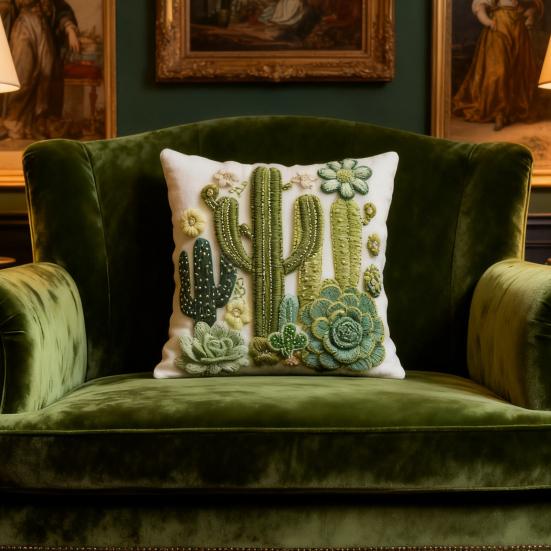 Față de pernă cu model cactus Imprimeu viu cu plante Husă de pernă de dimensiune standard cu fermoar ascuns Decor pentru casă