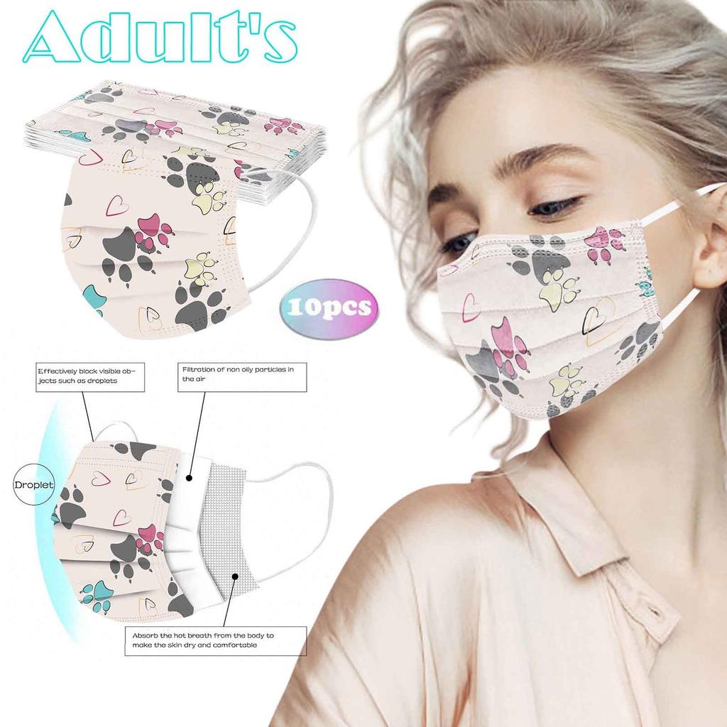 Adult  Women Man  Disposable Face Mask Industrial 3Ply Ear Loop 10PC Mask