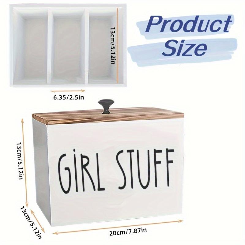 Classic Wooden Tampon & Pad Organizer Box with Lid, 3-Compartment Bathroom Storage Bin for Women's Menstrual Supplies, Feminine Hygiene Product Holder