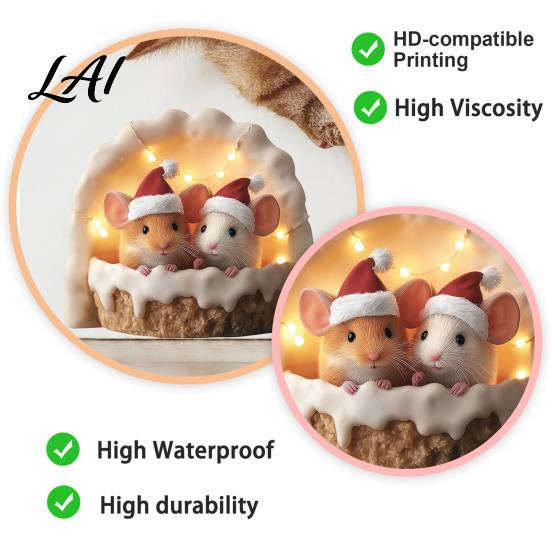 Family Friendly Holiday Ornament Cute Mouse Wall Sticker PVC Waterproof Decal Winter Santa Hat Cartoon Stickers Art Decor Self-Adhesive Window for