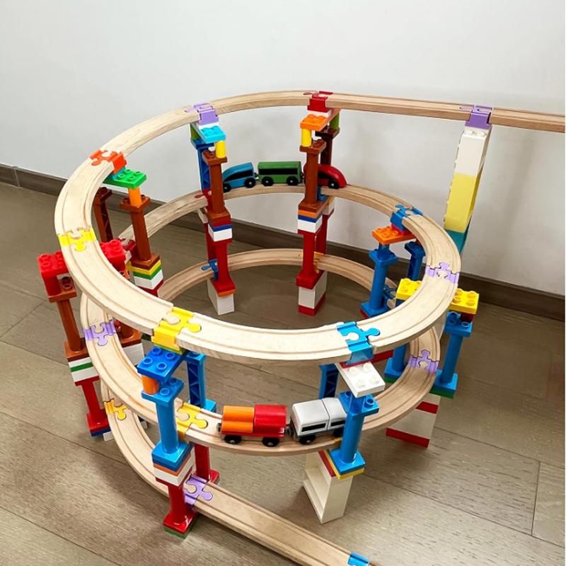 Wooden Train Track Accessories Colorful Flexible Track Train Track Connector Compatible with All Major Brands Wood Track