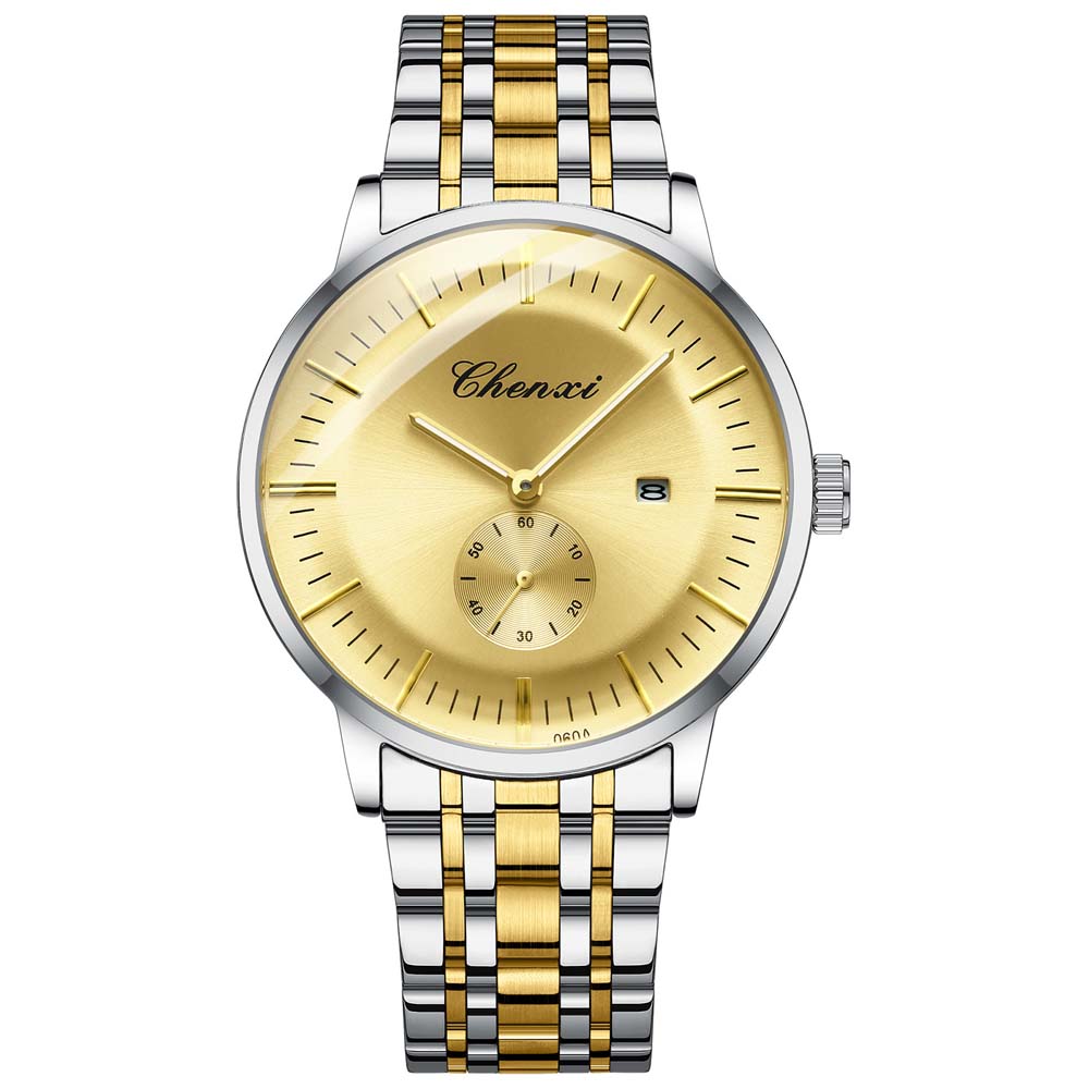 CHENXI Fashionable Men's Business Quartz Watch Stainless Steel Band Calendar Water-Resistant Men's Wristwatch Reloj Hombre